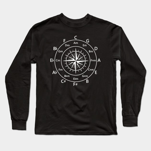 Circle of Fifths Old Compass Style Dark Theme Long Sleeve T-Shirt by nightsworthy